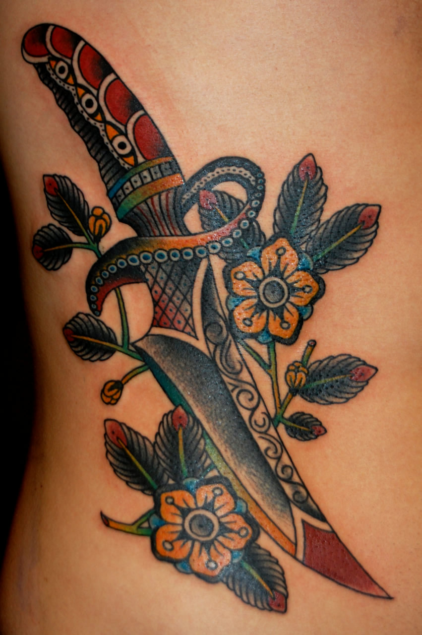 Wonderful Traditional Dagger Tattoo