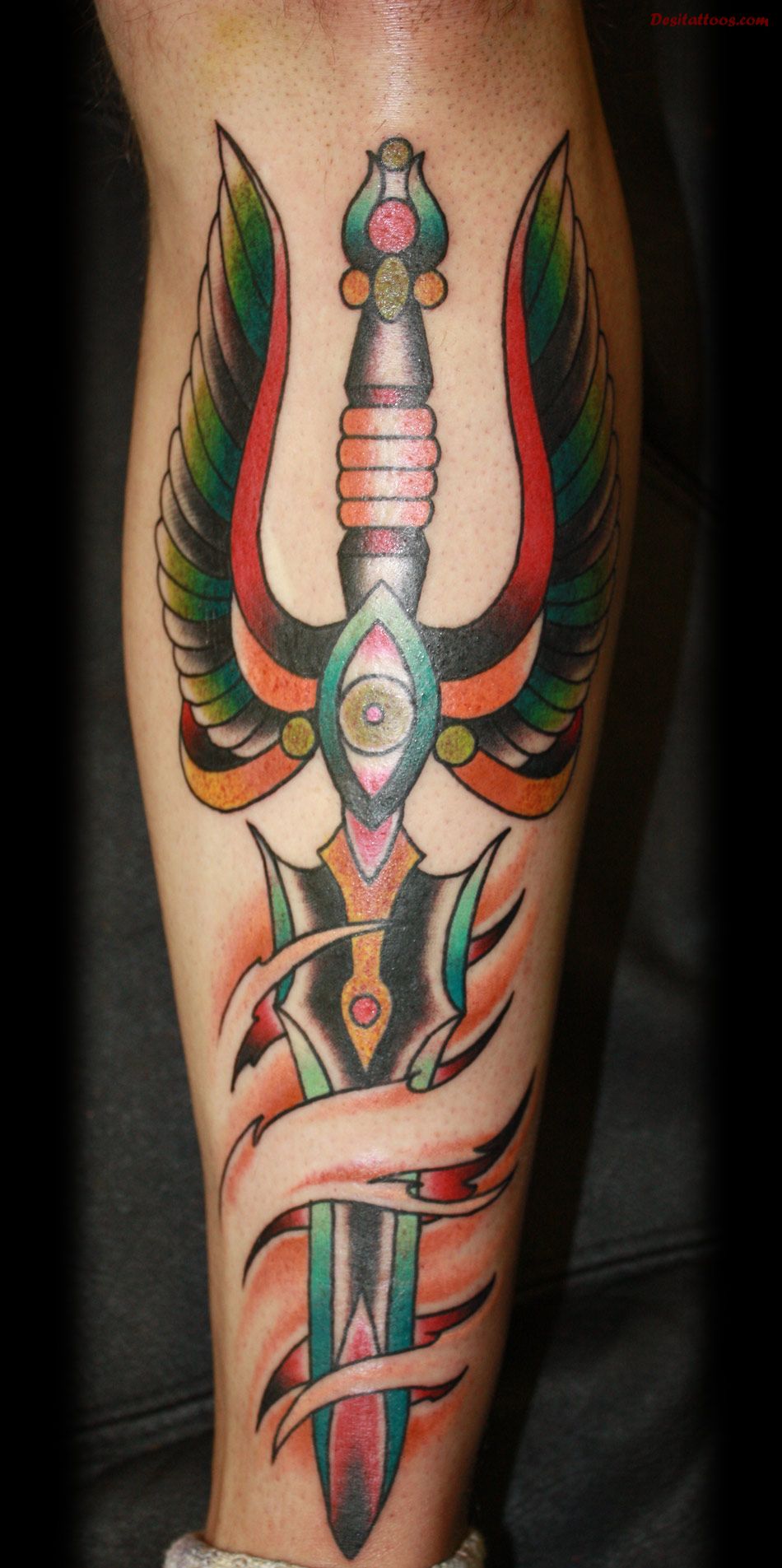Wonderful Winged Dagger 3D Tattoo
