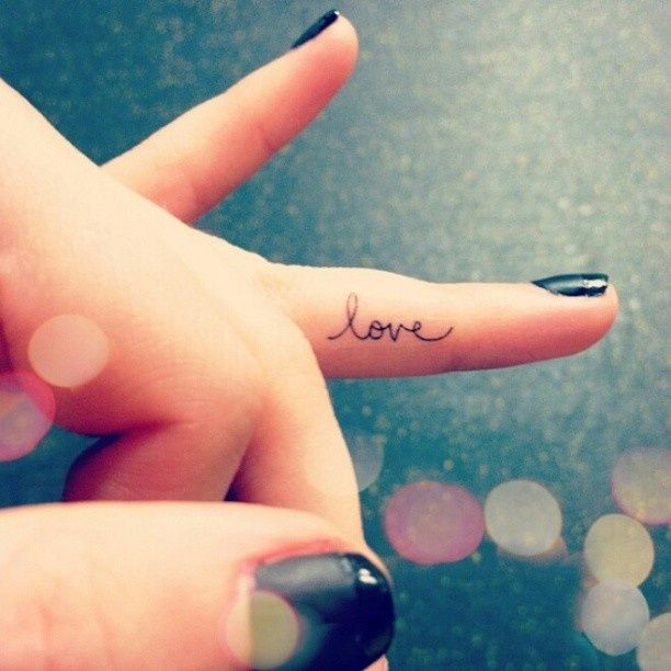 Word Love Tattoo On Finger For Girls