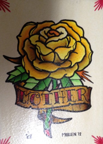 Yellow Rose Flower With Mom Banner Tattoo Design