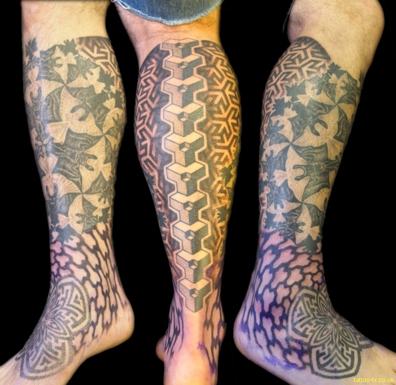 Amazing Bats Escher Tattoo On Leg