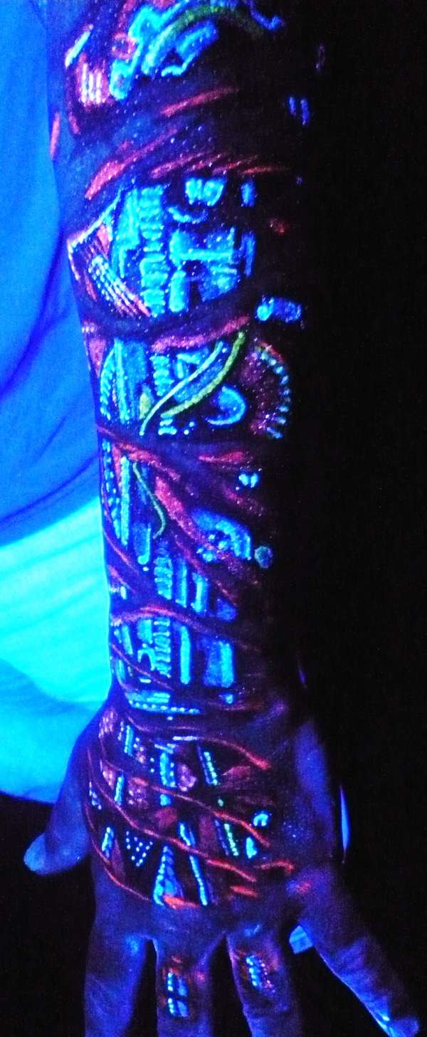 Amazing Black Light Mechanical UV Tattoo On Arm
