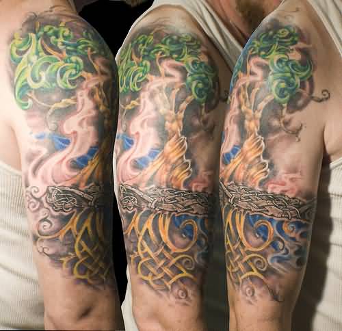 Amazing Celtic Tree Of Life Tattoo On Right Half Sleeve