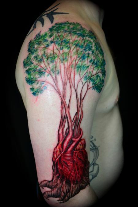 Amazing Heart Tree Of Life Tattoo On Right Half Sleeve