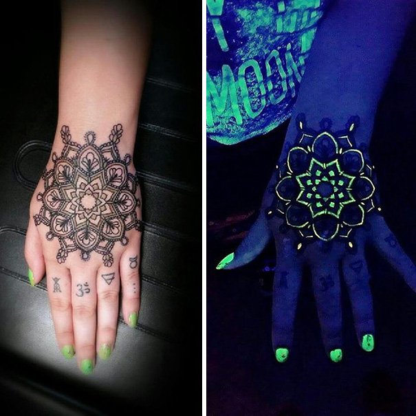 Amazing Mandala Flower UV Tattoo On Hand
