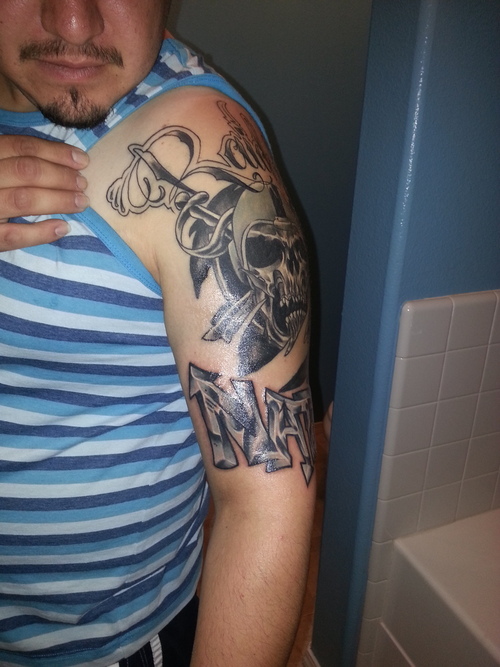 Amazing Oakland Raiders Skull Half Sleeve Tattoo