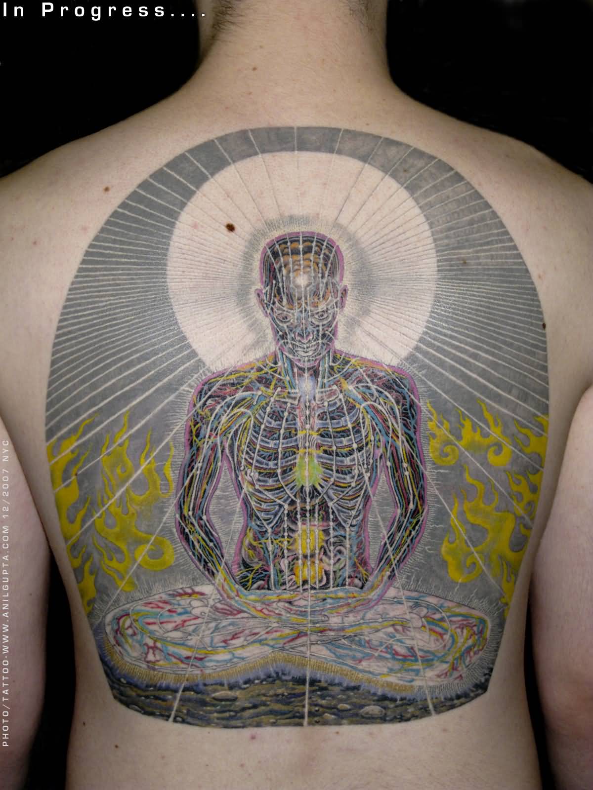Amazing Spiritual Tattoo On Back By Alex Grey