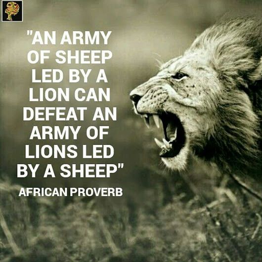An army of sheep led by a lion can defeat an army of lions led by a sheep. - African Proverb