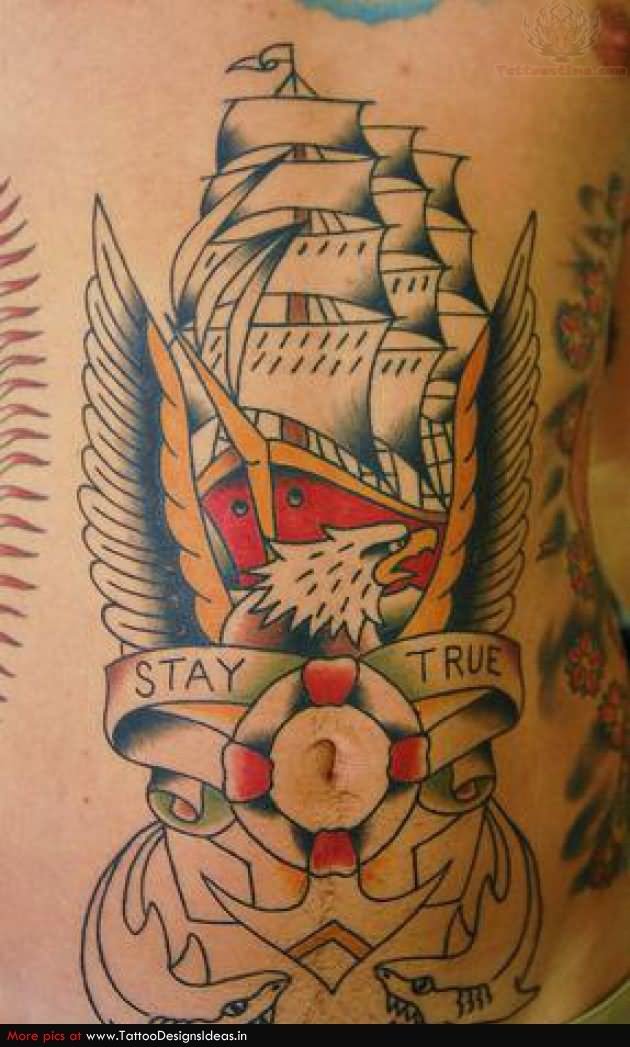 Anchor Eagle And Pirate Ship Tattoo