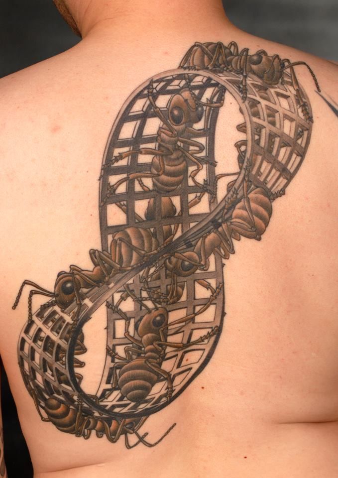 Ants Mobius Escher Tattoo On Upper Back By Andy Engel