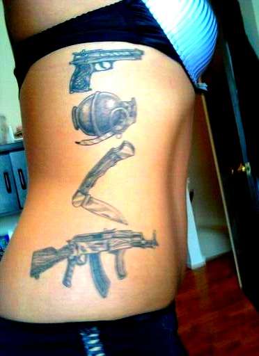 Army Weapons Love Tattoo On Side Rib For Girls