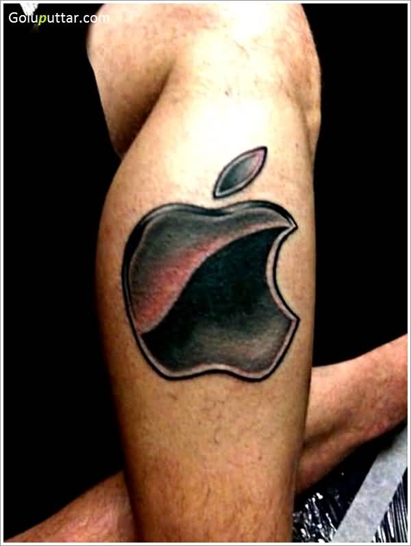 Attractive Apple IPhone Logo Tattoo On Leg