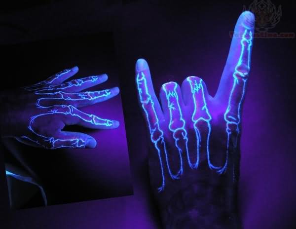 Attractive Fingers Bones UV Tattoo