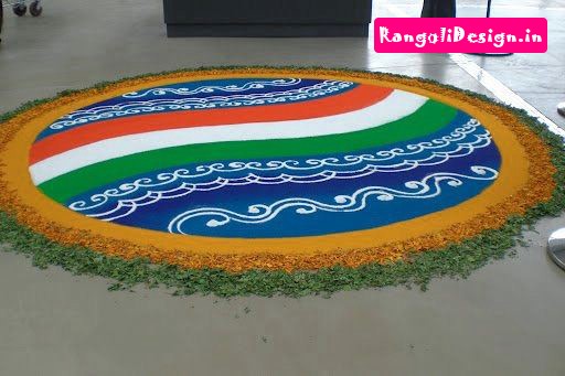 Attractive Indian Flag Rangoli Design For Independence Day Of India