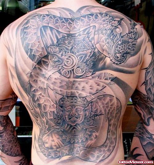 Attractive Japanese Spiritual Tattoo On Full Back
