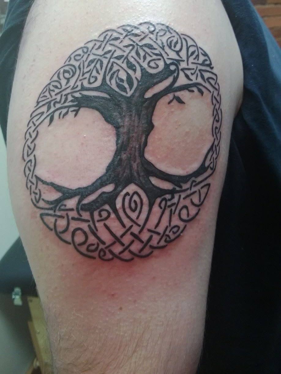 Attractive Pagan Tree Tattoo On Right Shoulder