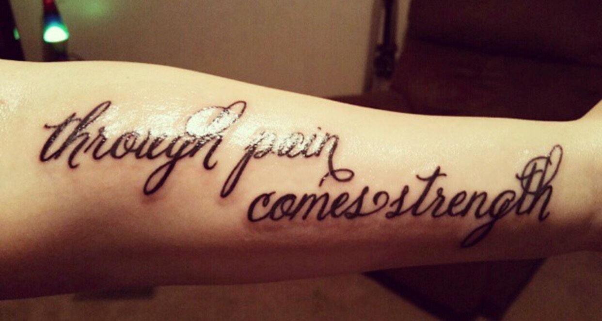 Attractive Strength Quote Tattoo On Arm Sleeve