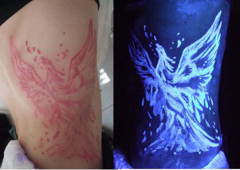 Awesome Bird Normal And UV Tattoo