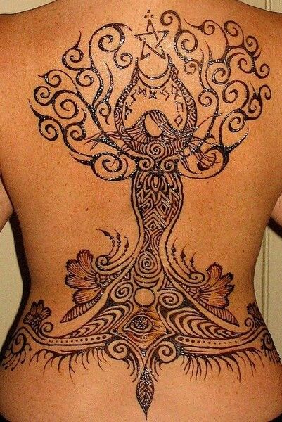 Awesome Flowers Pagan Tattoo On Full Back