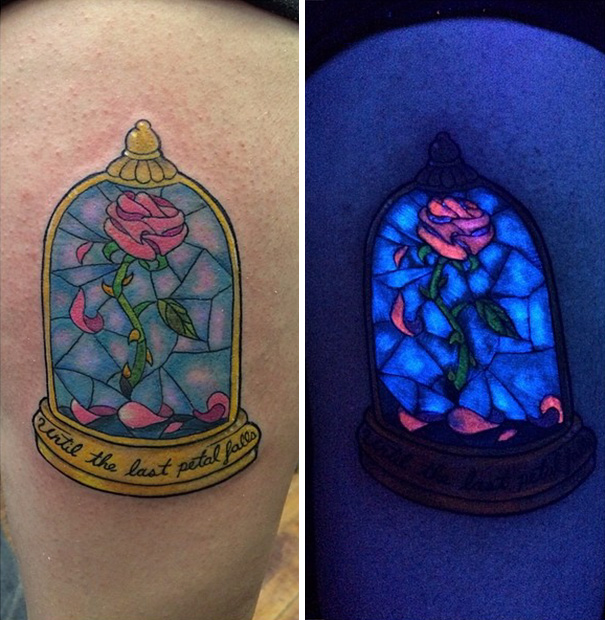 Awesome Mosaic Rose In Jar UV Tattoo