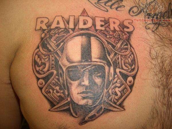 Awesome Oakland Raiders Logo Design Tattoo On Chest