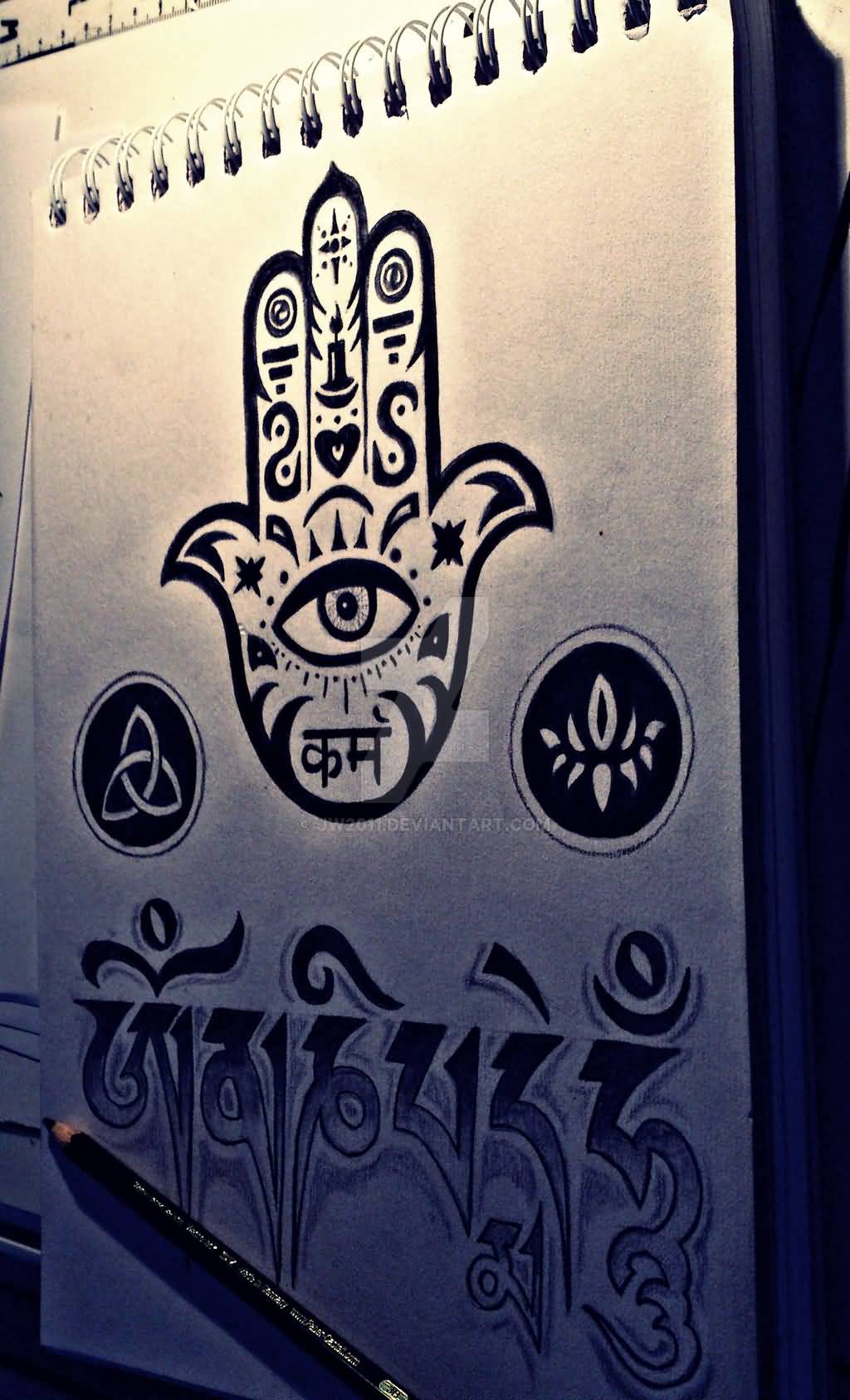 Awesome Spiritual Hamsa Eye Tattoo Stencil By JW2011