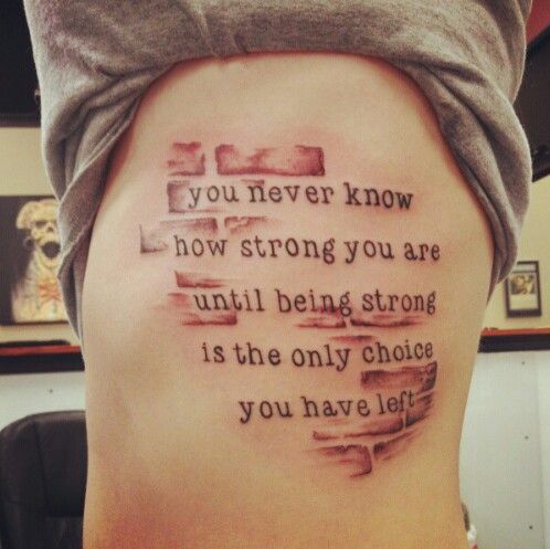 Awesome Strength Quote Tattoo On Side Rib