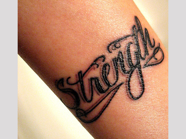 Awesome Strength Word Tattoo On Arm