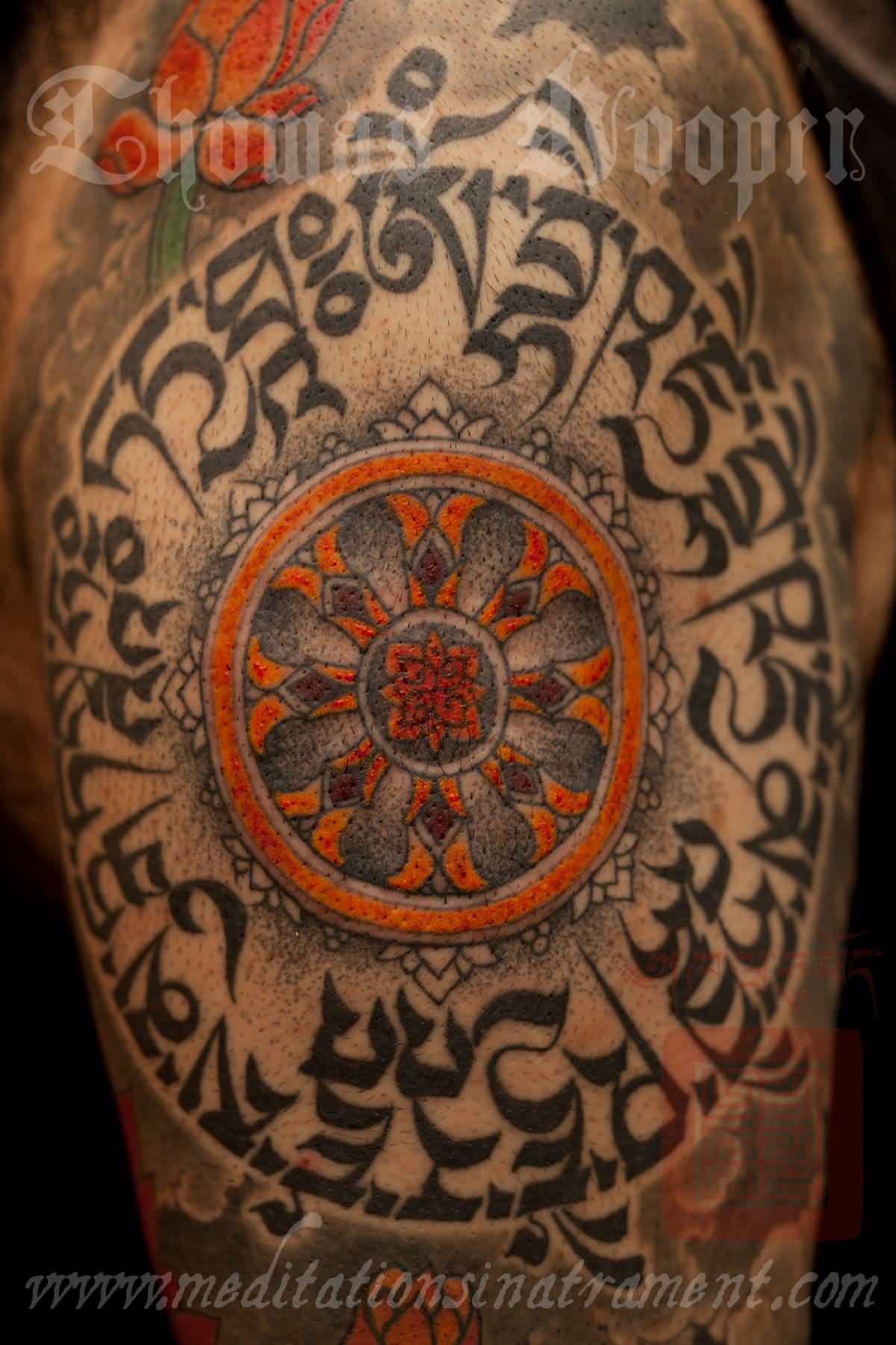 Awesome Tibetan Sleeve Tattoo By Thomas Hooper