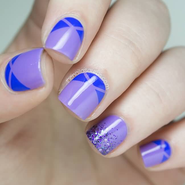 Blue And Purple Geometric Nail Art Design