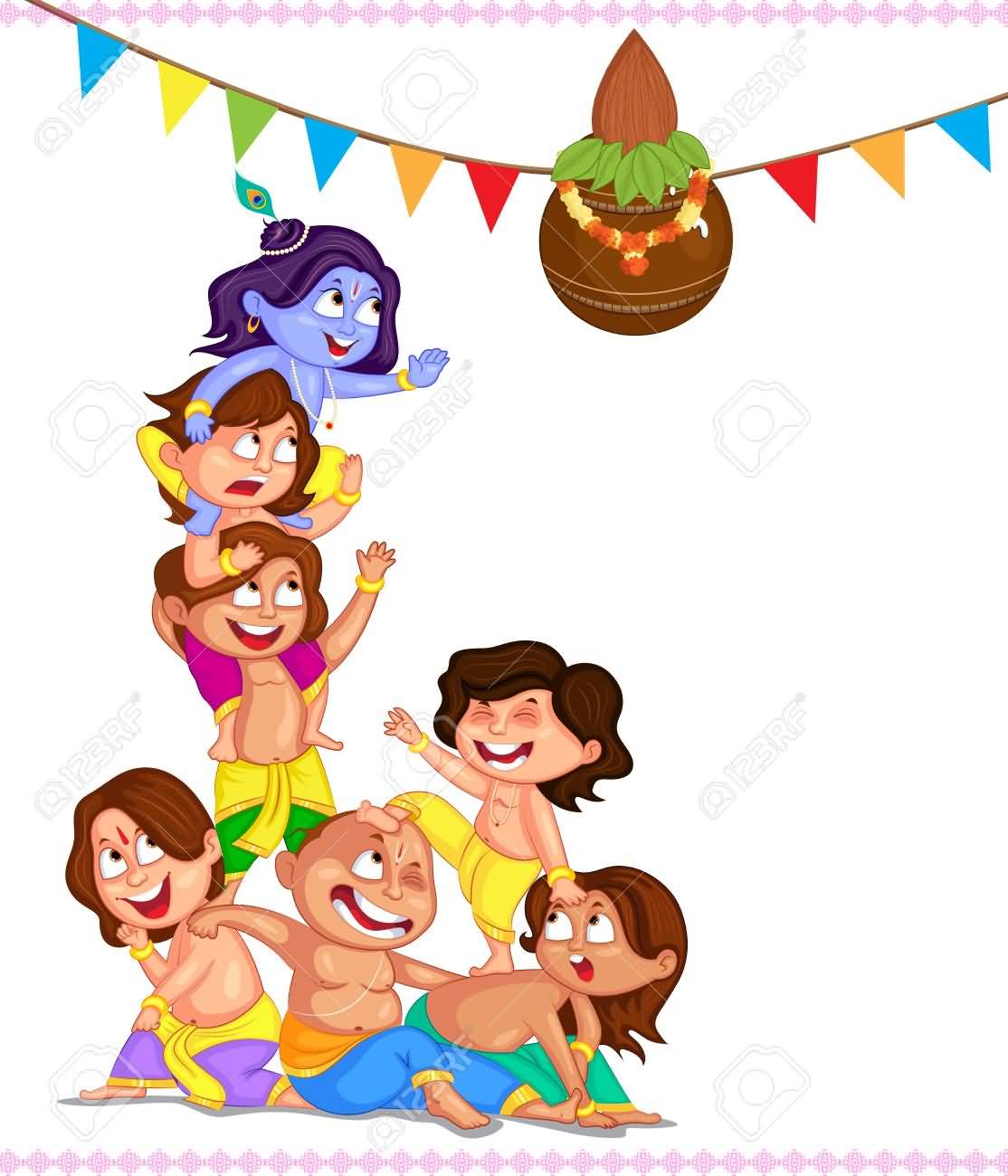 Bal Krishna And Friends Trying To Get Handi To Eat Butter