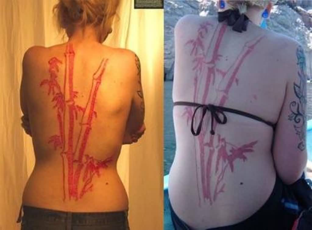 Bamboos Before And After Scarification Tattoo On Full Back