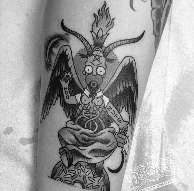 Baphomet Simpson Satan Tattoo On Forearm