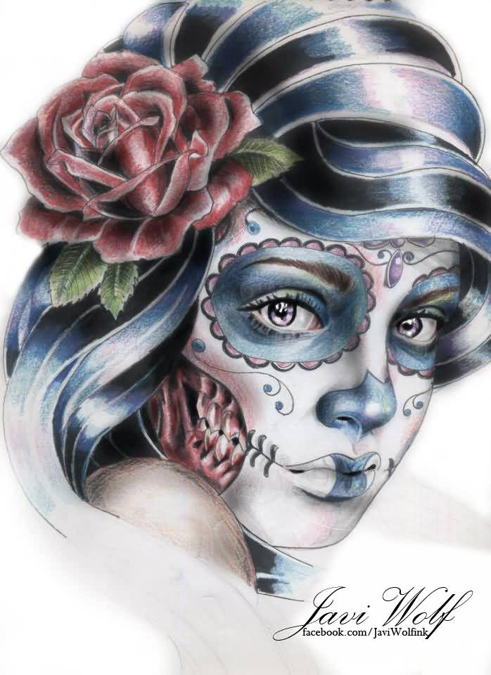 Beautiful Catrina Skull Tattoo Design By Javi Wolf