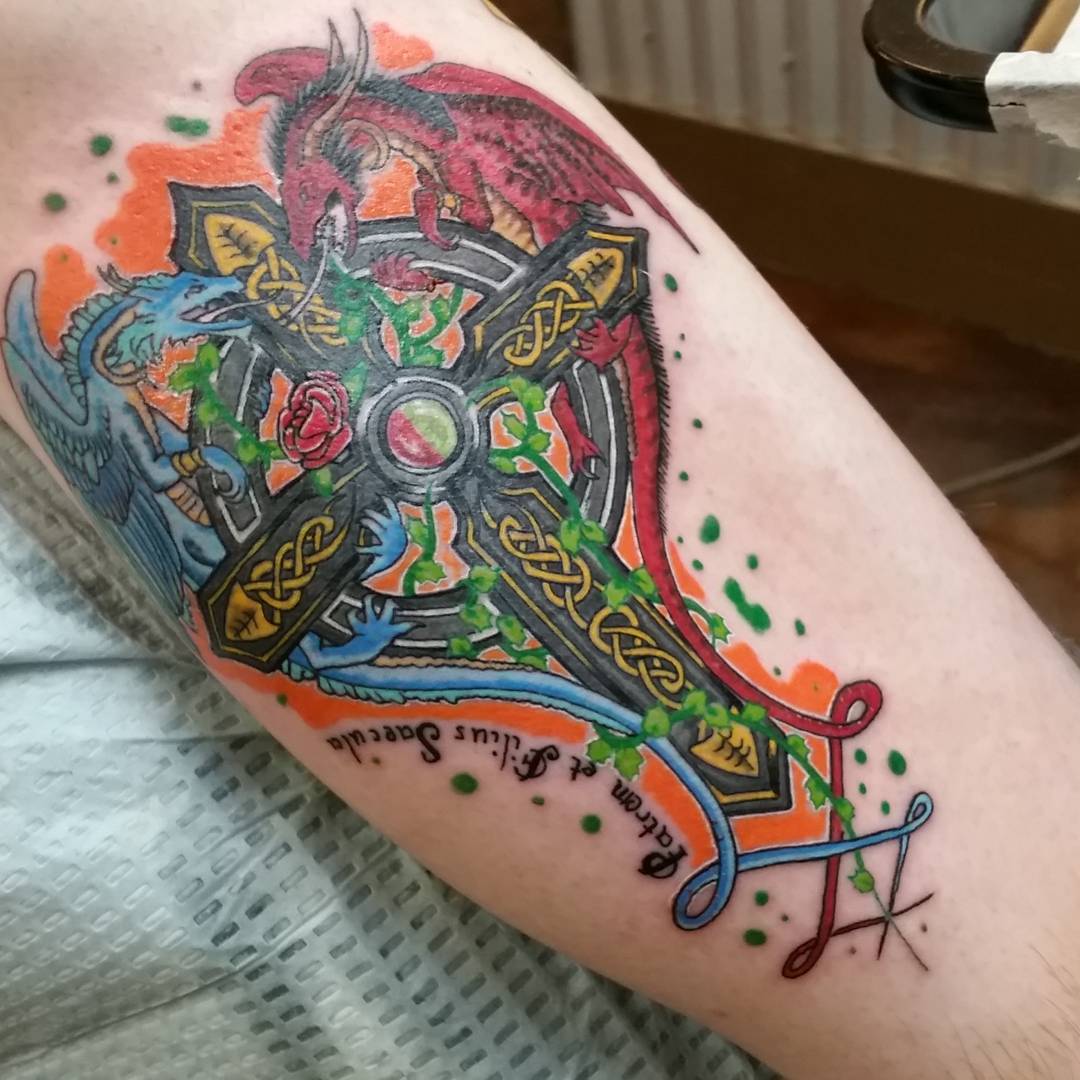 Beautiful Spiritual Cross Tattoo On Arm