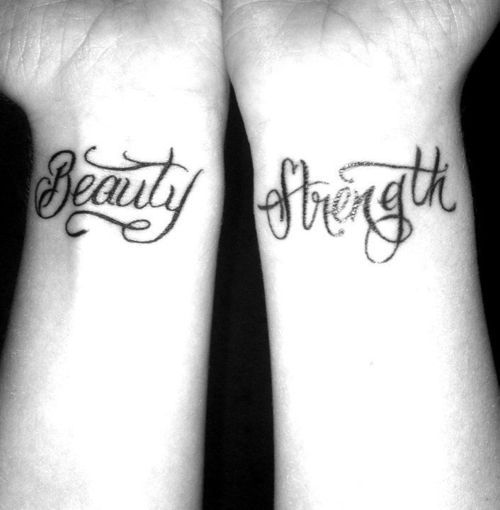 Beauty And Strength Tattoos On Wrists
