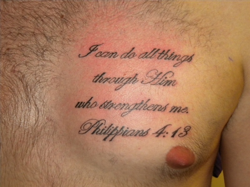 Bible Quote On Strength Tattoo On Chest