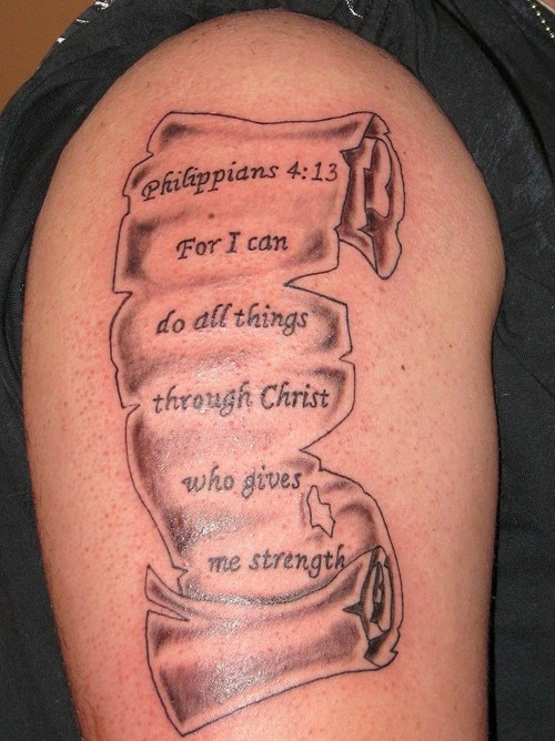 Bible Verse Tattoo For Strength On Right Shoulder