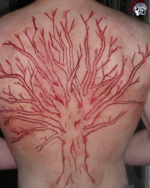 Big Leafless Scarification Tattoo On Full Back