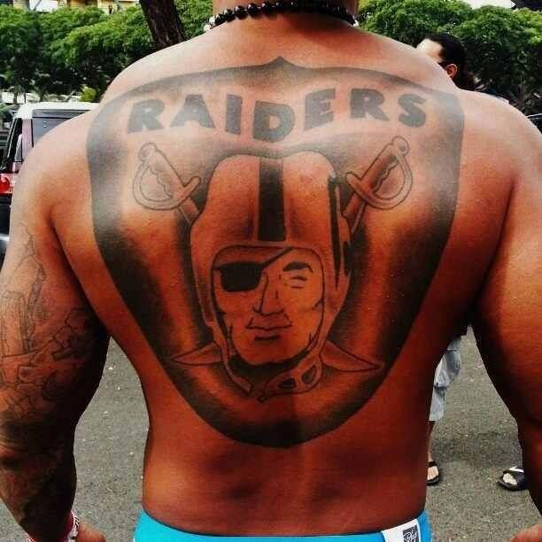 Big Oakland Raiders Logo Tattoo On Full Back