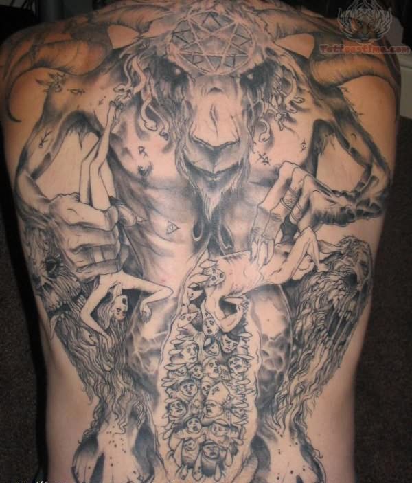Big Satan Tattoo On Full Back