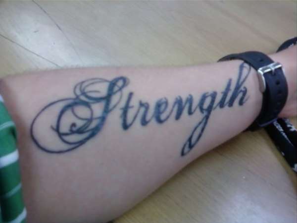 Big Strength Word Tattoo On Forearm