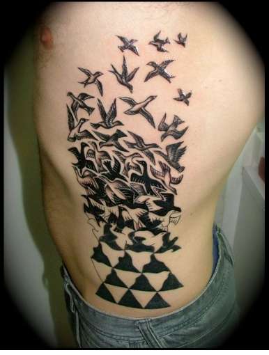 Birds Escher Tattoo On Left Side Rib