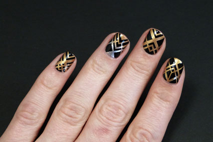 Black And Gold Striping Tape Geometric Nail Art