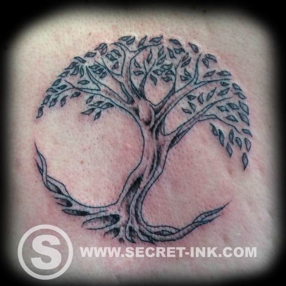 Black And Grey Tree Of Life Tattoo