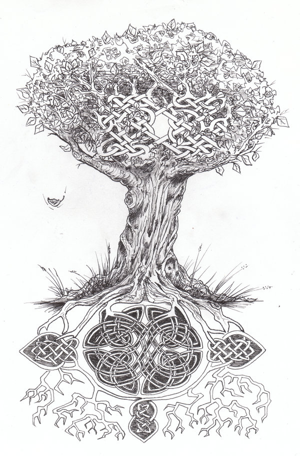 Black And White Celtic Life Tree Tattoo Design