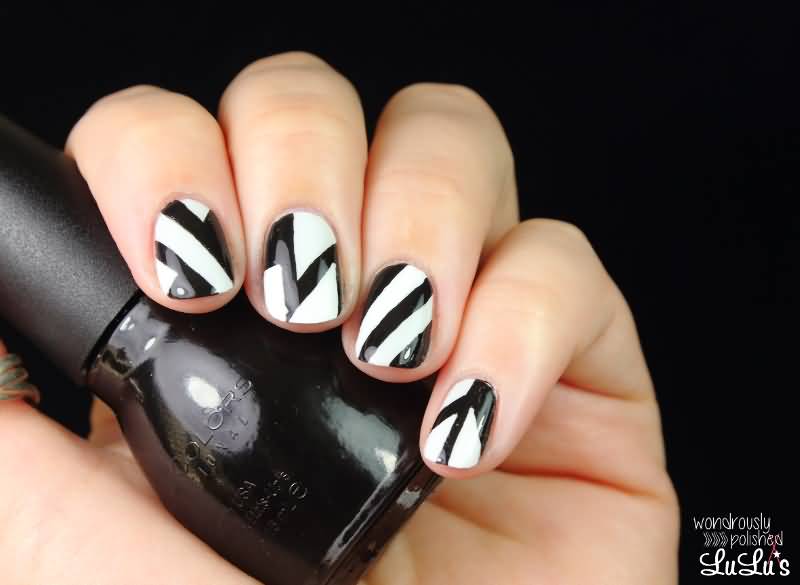 Black And White Geometric Nail Art