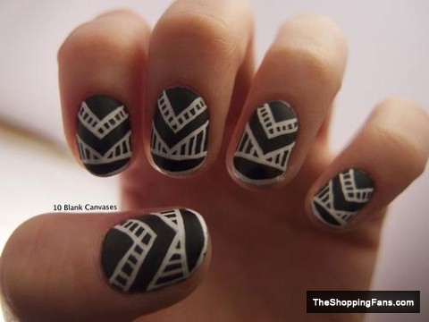 Black And White Geometric Nail Design