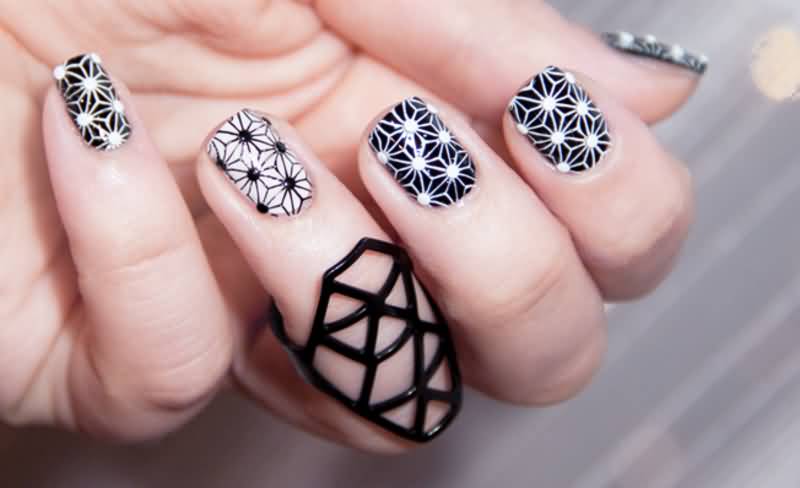 Black And White Geometry Nail Art