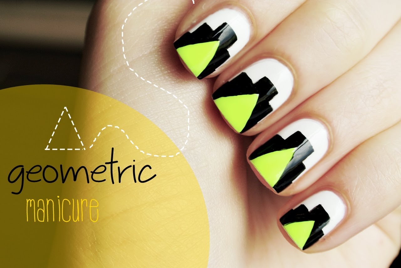 Black And Yellow Neon Geometric Nail Art Tutorial